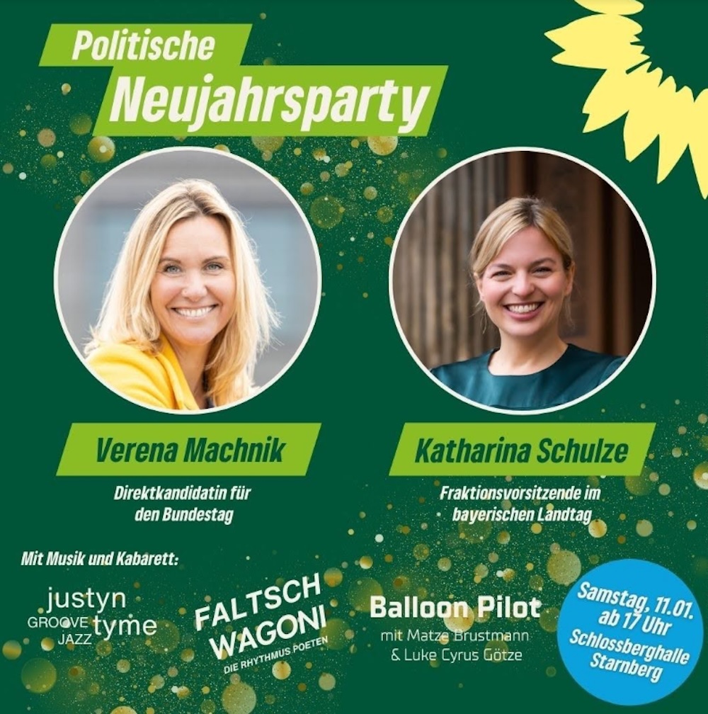 Plakat Titel: Politischer Neujahrsempfang mit Fotos von Verena Machnick und Katharina Schulze